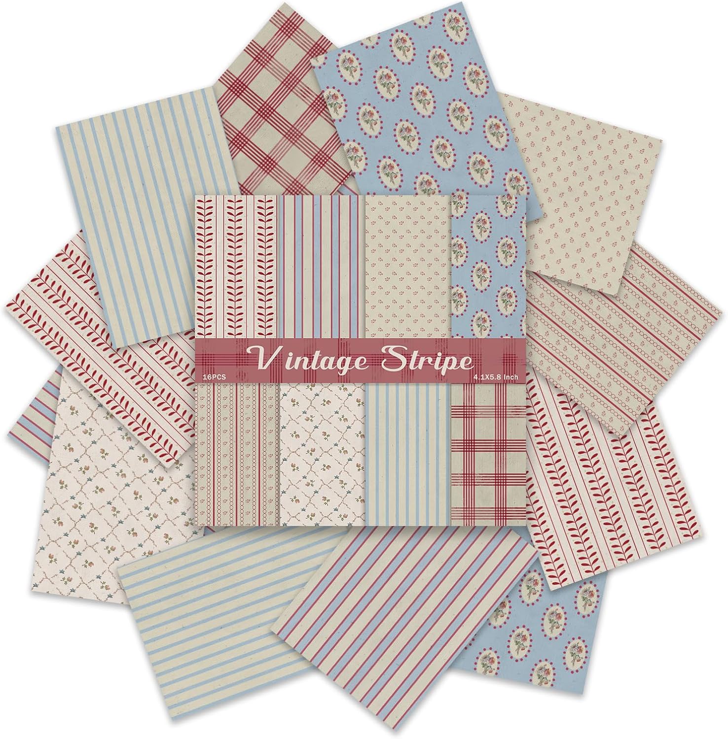 PRSTINCOL Scrapbook Paper.16 Sheets 4.1x5.8 Inch Vintage Stripe Style Scrapbook Supplies.Single-Sided Vivid Origami Decoupage Paper for DIY Crafts. Card Making. Art Journaling - Image 2